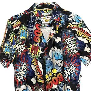 Drill Clothing Co Button Front Shirt S Black Oh Snap Comic‎ Book Sounds Novelty